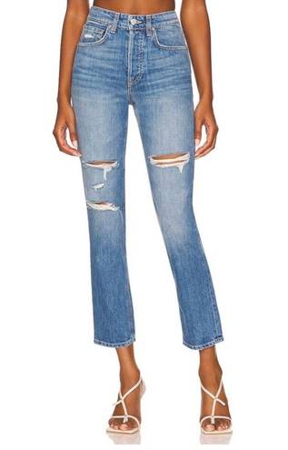 GRLFRND  Karolina Distressed High Rise Straight Leg Cotton Denim Jeans 26