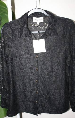 Parker Alex &  Women's M Blouse Black Floral Lace Button Up Long Sleeve NWT