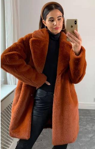 Sam Edelman  FAUX FUR COAT IN COGNAC, SIZE L, NEW WITHOUT TAG MSRP $220