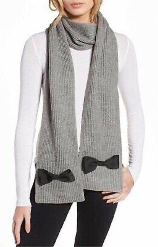 Kate Spade  Grosgrain Bow Knit Scarf- Heathered Gray Wool