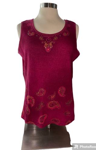 Victoria Jones tank top rounded neckline paisley print with sequins size X-Large