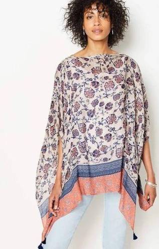 J.Jill  Boatneck Floral Poncho With Tassel Detailing.