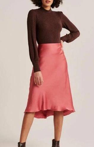 Abercrombie & Fitch  Coral Pink Satin Midi Slip Skirt Ruffle Edge