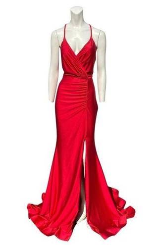 Jessica Angel  Ruched Surplice Criss Cross Back Gown 374 Red Size Medium NWT