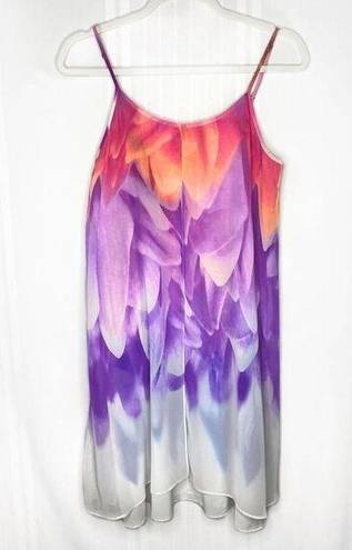 Natori  Floral Watercolor Layered Open Front Sleeveless Slip Dress Small Pink