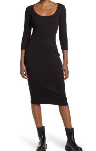 James Perse  Black Ribbed Bodycon Midi Dress