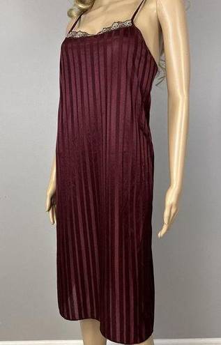 Petra Fashions Vintage  Size Medium Chemise Shimmer Stripes Burgundy Nighty Dress