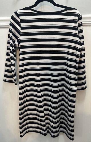 The Loft  Women’s Medium Ahoy Striped Boatneck Shift Dress 3/4 Sleeve Black/White