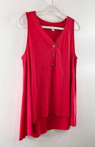 J.Jill  V Neck Sleeveless Cotton Blend Button Front Tank Top Red Large Petite