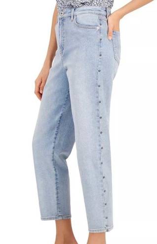 INC  Light Indigo High Rise Studded Cropped Mom Jeans