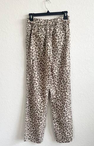 Caslon Leopard Print Track Style Belted Linen Pants in a size XS NWOT Casual Animal Print