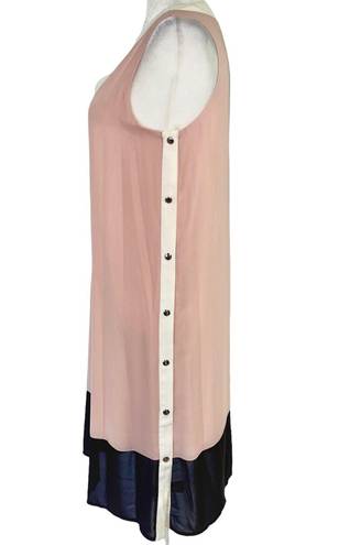 Doe & Rae New  Color Block Side Snap Dress Sleeveless V-Neck Shift Pink Black
