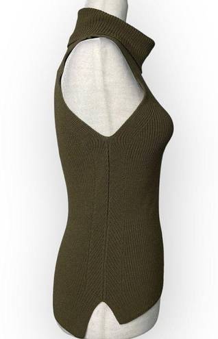 Highline  Collective Ribbed Knit Sleeveless Turtleneck (Olive Green) - XS