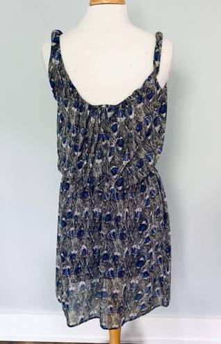 Angie Francescas Collection Black Gray Blue Feather Print Sleeveless Dress