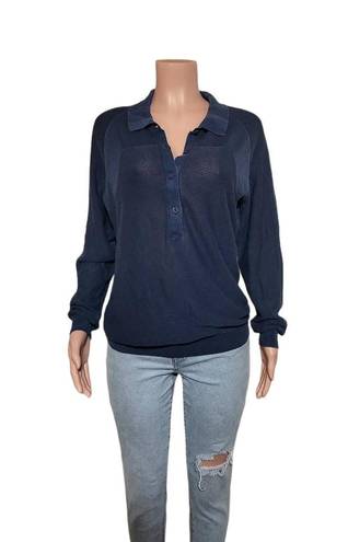 Polo Pulp women's long sleeve placket sapphire  casual henley pullover sweatshirt  M