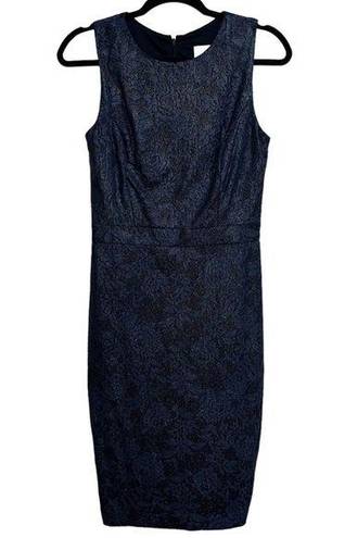 Badgley Mischka Collection Navy Shimmer Lace Sheath Dress