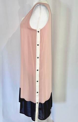 Doe & Rae New  Color Block Side Snap Dress Sleeveless V-Neck Shift Pink Black