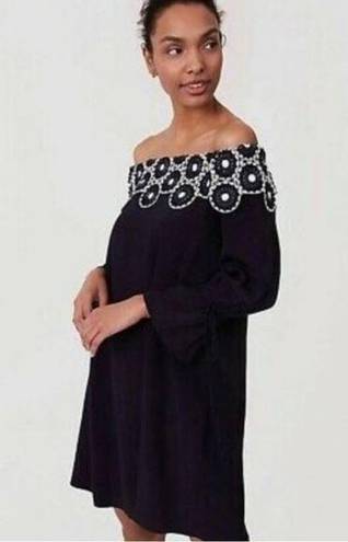 Loft  NWT Navy Lace Appliqué Off the Shoulder Shift Dress Size S