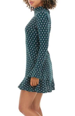 Bebop 70s Retro Look Bell Sleeve Flared Hem Dress Long Sleeve Knit Green Floral Small