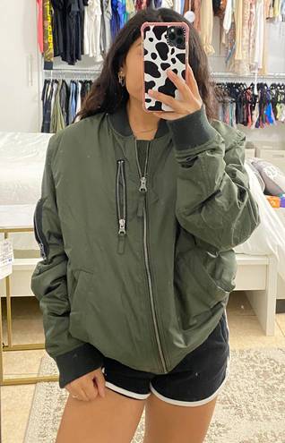 American Eagle  Green Bomber Zip Up Jacket