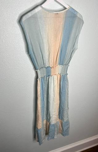 Rails Ashlyn Pastel Watercolor Smocked Waist Linen Blend Dress