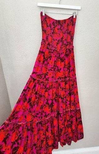 Abel the label  Lisbon Reign Smocked Strapless Pink Floral Maxi Dress size medium