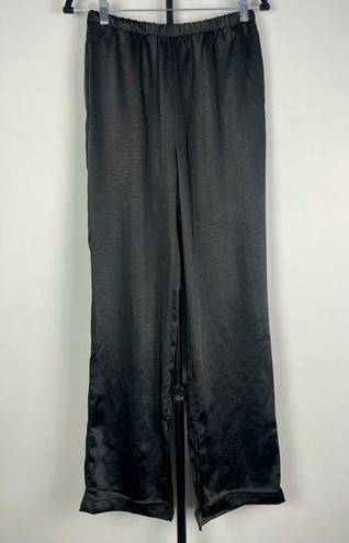 Oak + Fort  Black Satin Flowy Wide Leg Pull On Elastic Waist Pants