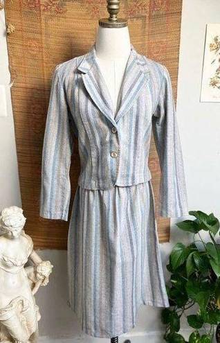 Vintage 1970’s Pastel Striped Blazer & Skirt Suit Set Small Multiple