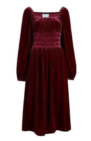 Hill House NWT  The Jasmine Nap in Burgundy Velvet Smocked Midi Dress XS