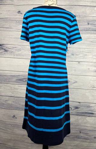 Talbots  Shift Dress Womens M Lace Up Neck Nautical Stripe Blue Sailor Short Slvs