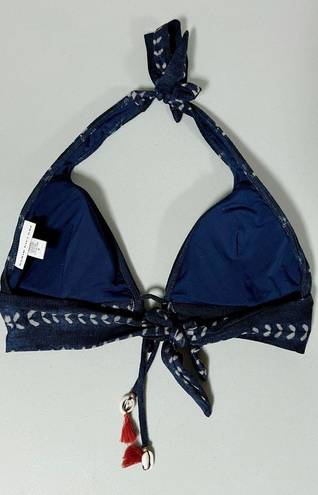 Robin Piccone Navy Blue Seashell Shells Tassels Halter Bikini Swim Top Designer Bathing Suit Luxury Swimwear Size M 🐚