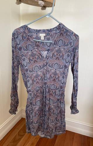 Gold Hinge Long Sleeve Paisley Pocketed Draw String Dress