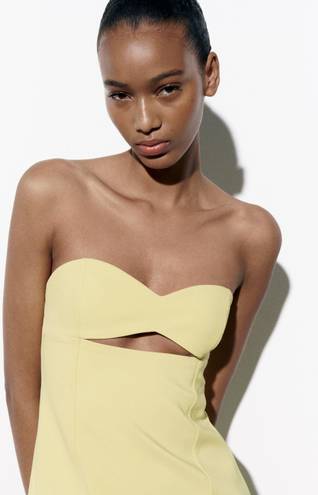 ZARA Bodycon Strapless Mini Lemon Party Coctail Shower Bridal 🍋Dress