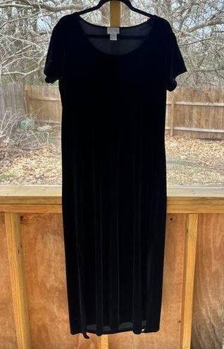 Oleg Cassini  Vintage Black Velvet Short Sleeve Maxi Dress Size L