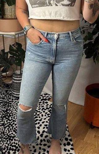 Mother High Waist Distressed Ankle Cropped Flare Jeans Light Wash Size 27