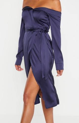 Pretty Little Thing s Satin Blue Off Shoulder Dress