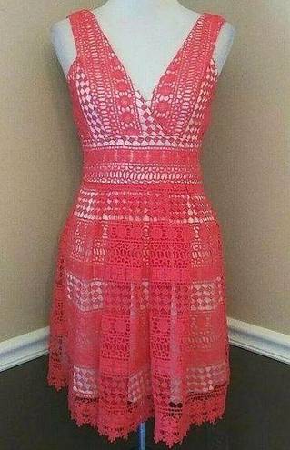 Soiéblu NEW  Coral Crochet Lace V-Neck Pleated A-Line Retro Modcloth Dress Small