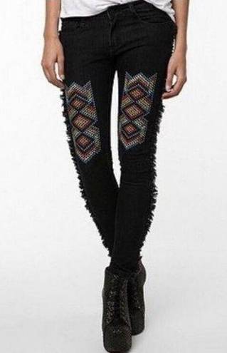 Unif  Tribal Fringe Santa Fe Black Straight Leg Jeans Size 27