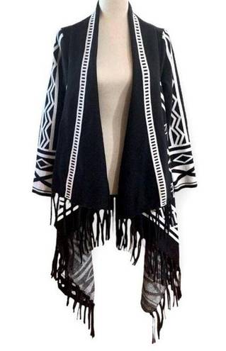 Chico's Chico’s Aztec print open front fringed cardigan front Black White  size XL