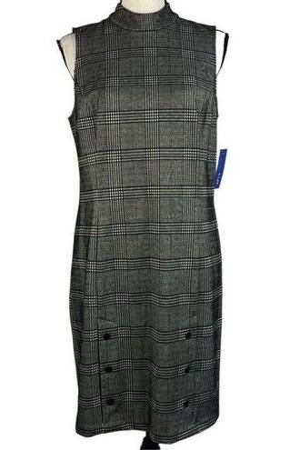 Apt. 9  Medium Sheath Dress Plaid Sleeveless Mock Neck Rear Zip Stretch Multi New