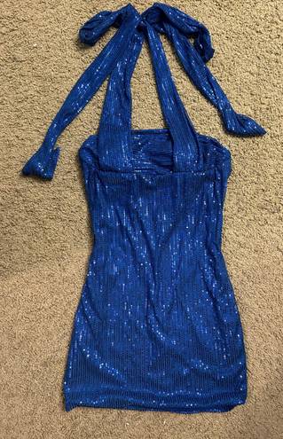 Stylefun Royal Blue Halter Striped Sequin Short Homecoming Dress