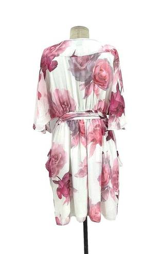 City Chic  Sakura Floral Short Sleeve Wrap Dress White Pink Plus Size 16