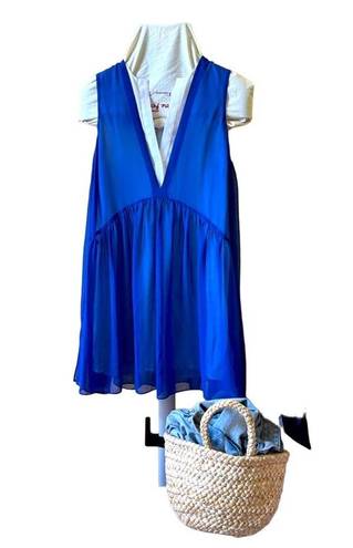 Sandro Paris V Neck Mod Color Lined Shift Flowy Mini Dress Blue Size 1 Small