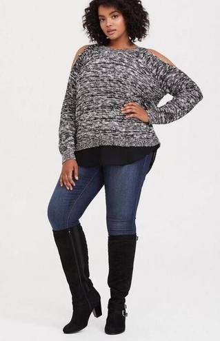 Torrid  Womens Sweater Sz 4 4X 26 Black White Marled Pullover Chiffon Underlay