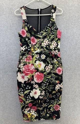 Bisou Bisou  Michele Bohbot Women's Dress Knee Length Black Floral 8 Sleeveless