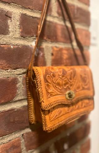 Vintage Tooled Leather purse Tan