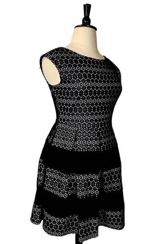 Tiana B . Fit & Flare Party Dress Cap Sleeves Black Illusion Lace Women’s 14