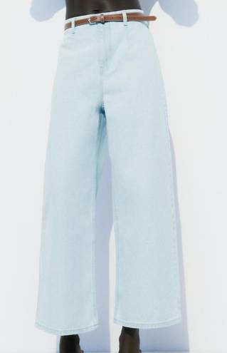 ZARA Belted High Rise Cropped Wide Leg Jeans