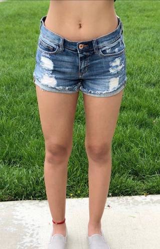 Sneak Peak Cuffed Hem Distressed Denim Shorts 