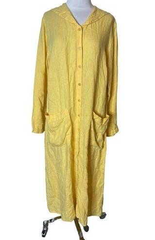 Flax  linen button down midi dress yellow sz M